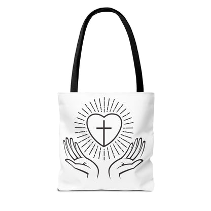 Christian Prayer Tote Bag — Heart & Cross Design