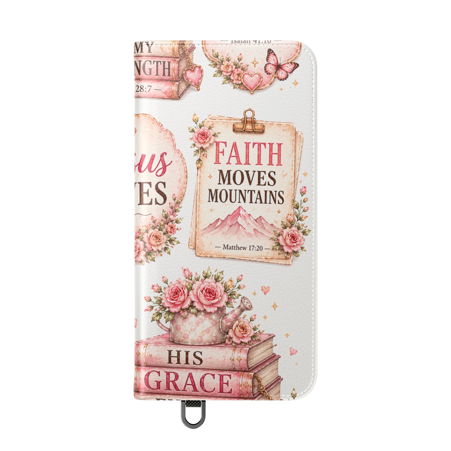 Christian Floral Phone Flip Case — "Jesus Saves" & Inspirational Scripture Wallet Cover