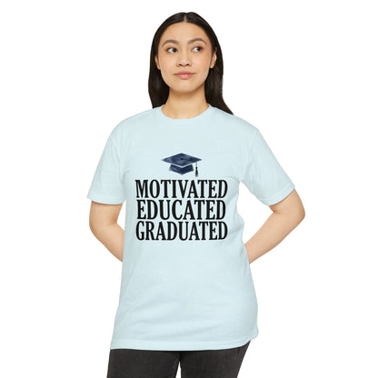 Graduation Tee — "Motivated Educated Graduated" Cap Design