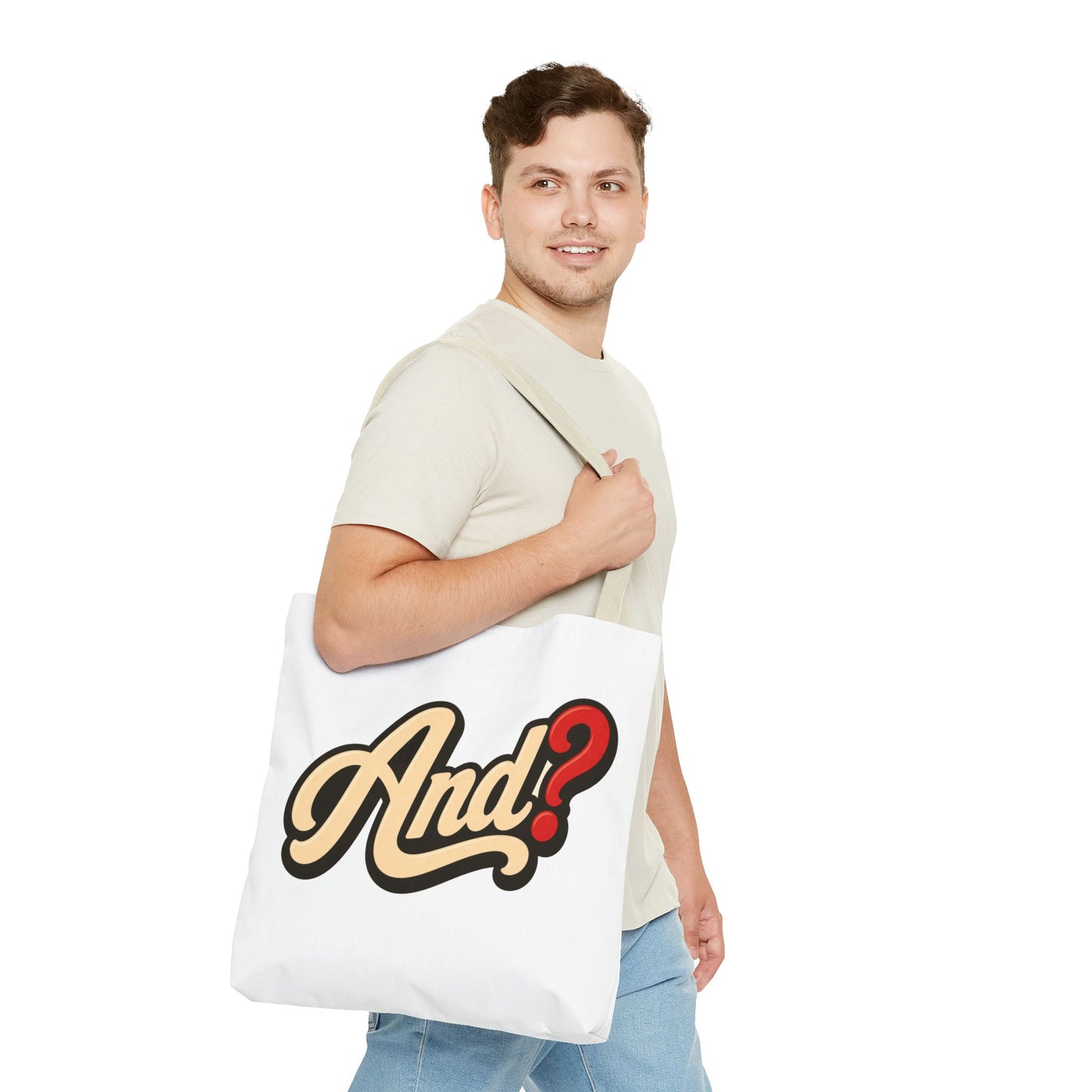 And? Graphic Tote Bag — Retro Script Question Mark Design