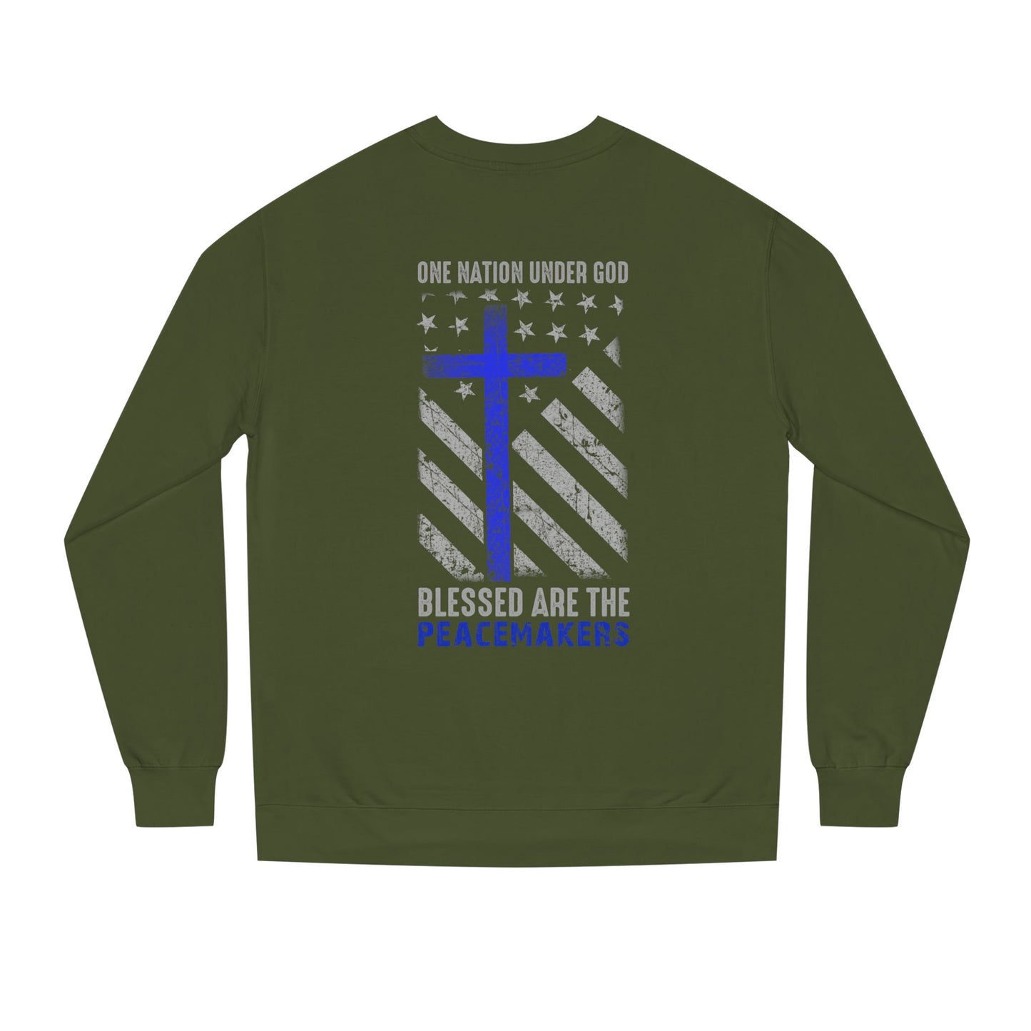 Blessed Are The Peacemakers Crewneck Sweatshirt — One Nation Under God Christian Flag Design