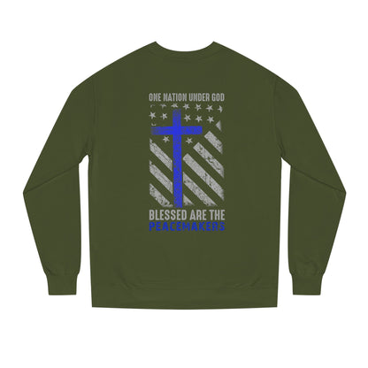 Blessed Are The Peacemakers Crewneck Sweatshirt — One Nation Under God Christian Flag Design