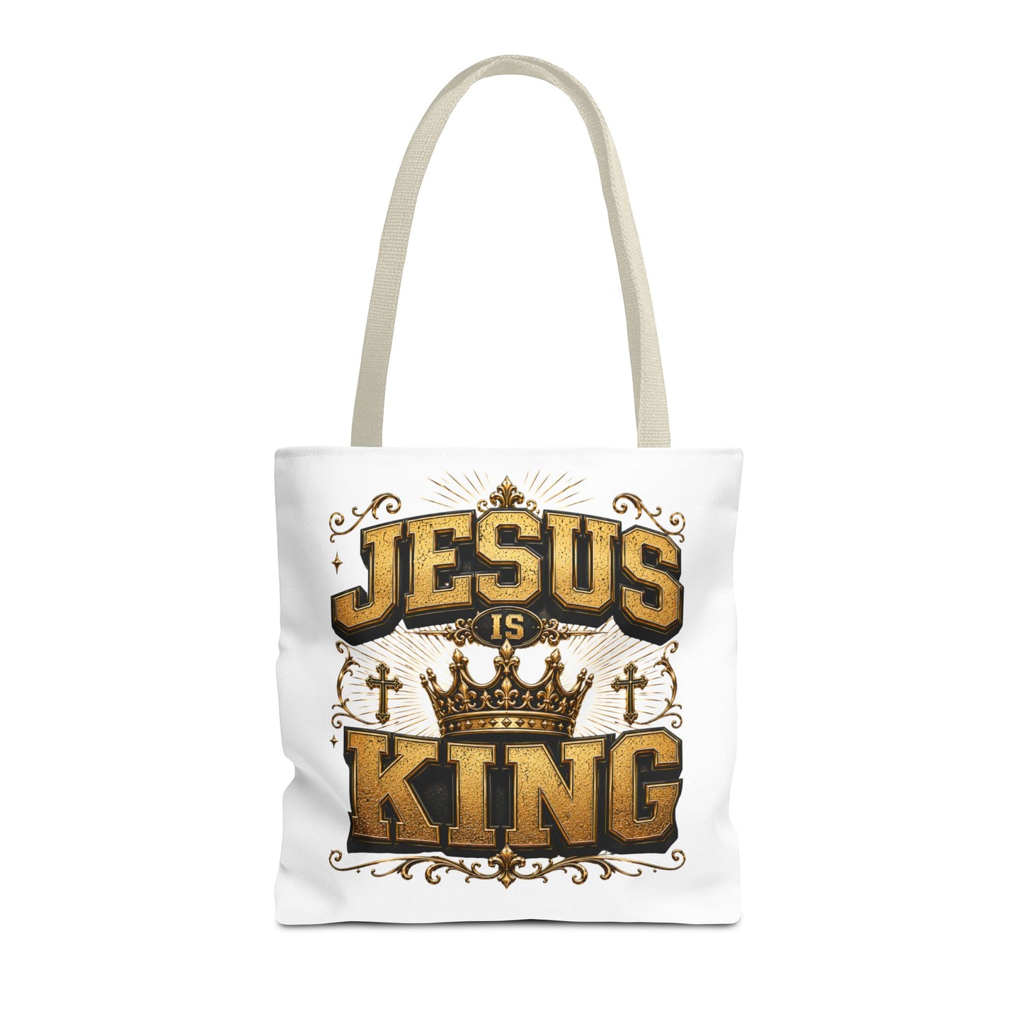Jesus Is King Tote Bag - Christian Faith Crown Design