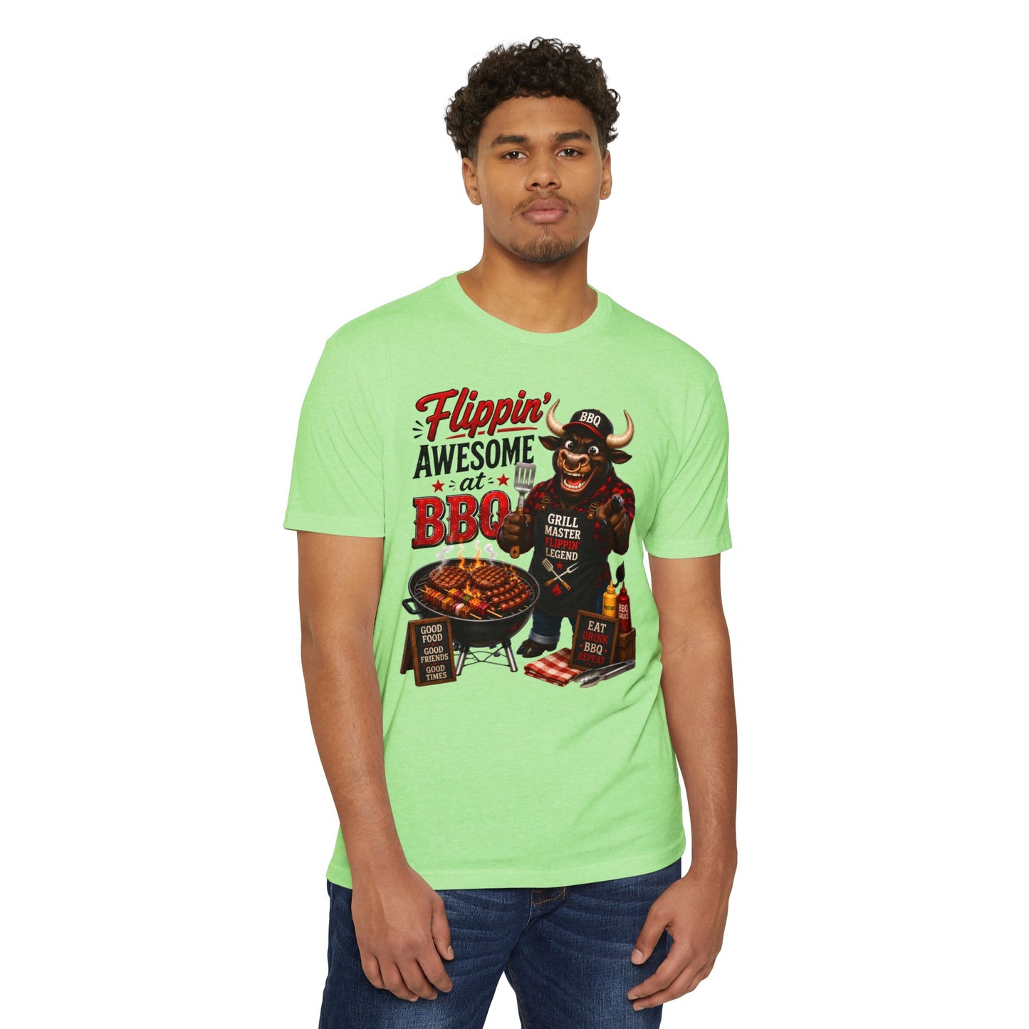 Flippin' Awesome at BBQ T-Shirt — Grill Master Bull Graphic Tee