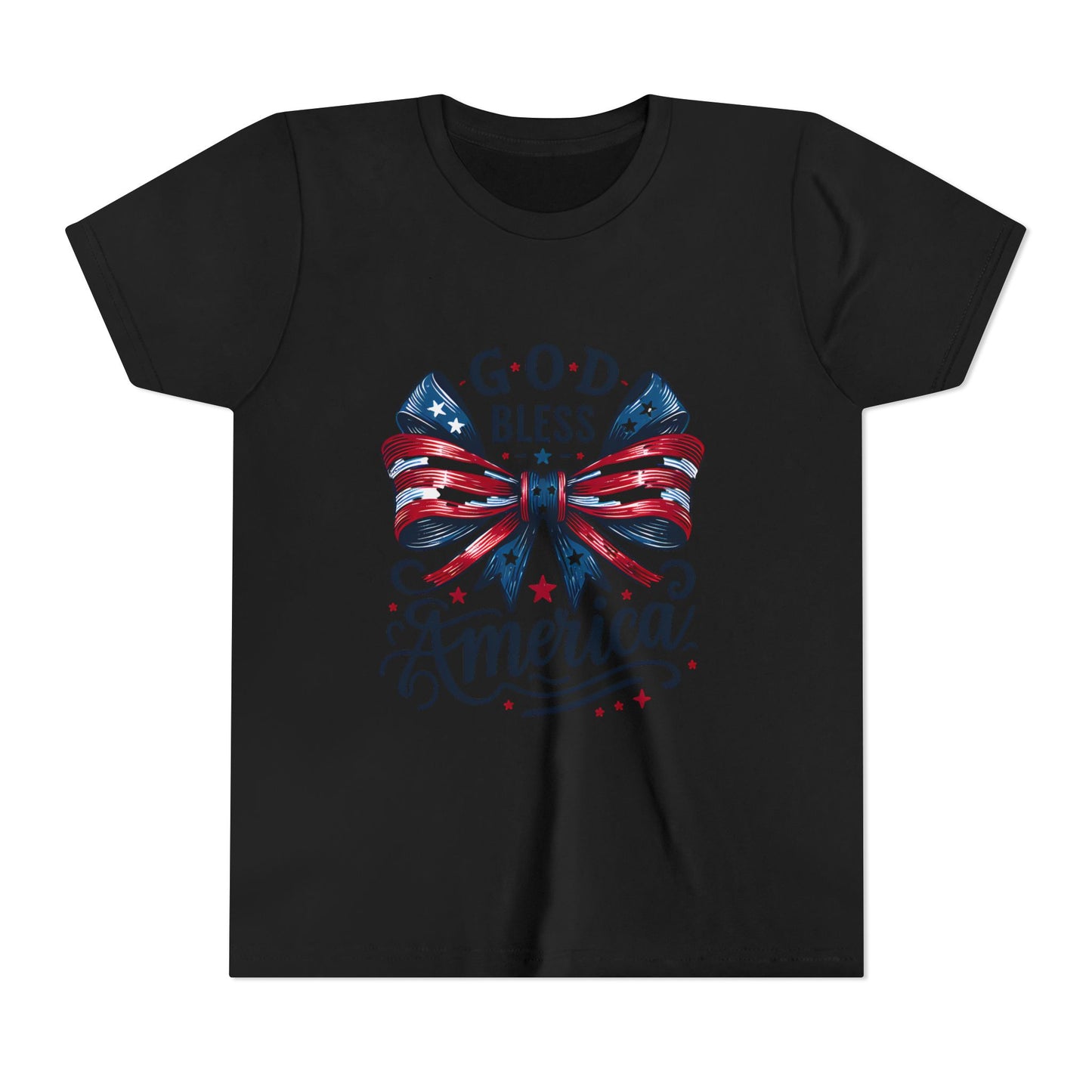 Youth Tee — "God Bless America" Patriotic Bow T-Shirt (4th of July, Memorial Day)