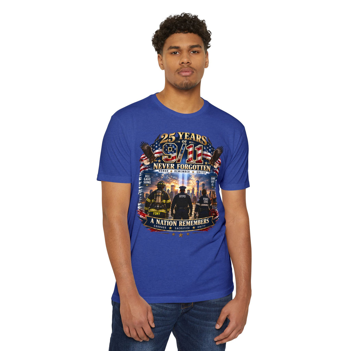 9/11 Never Forgotten T-Shirt — 25 Years Tribute Memorial Tee