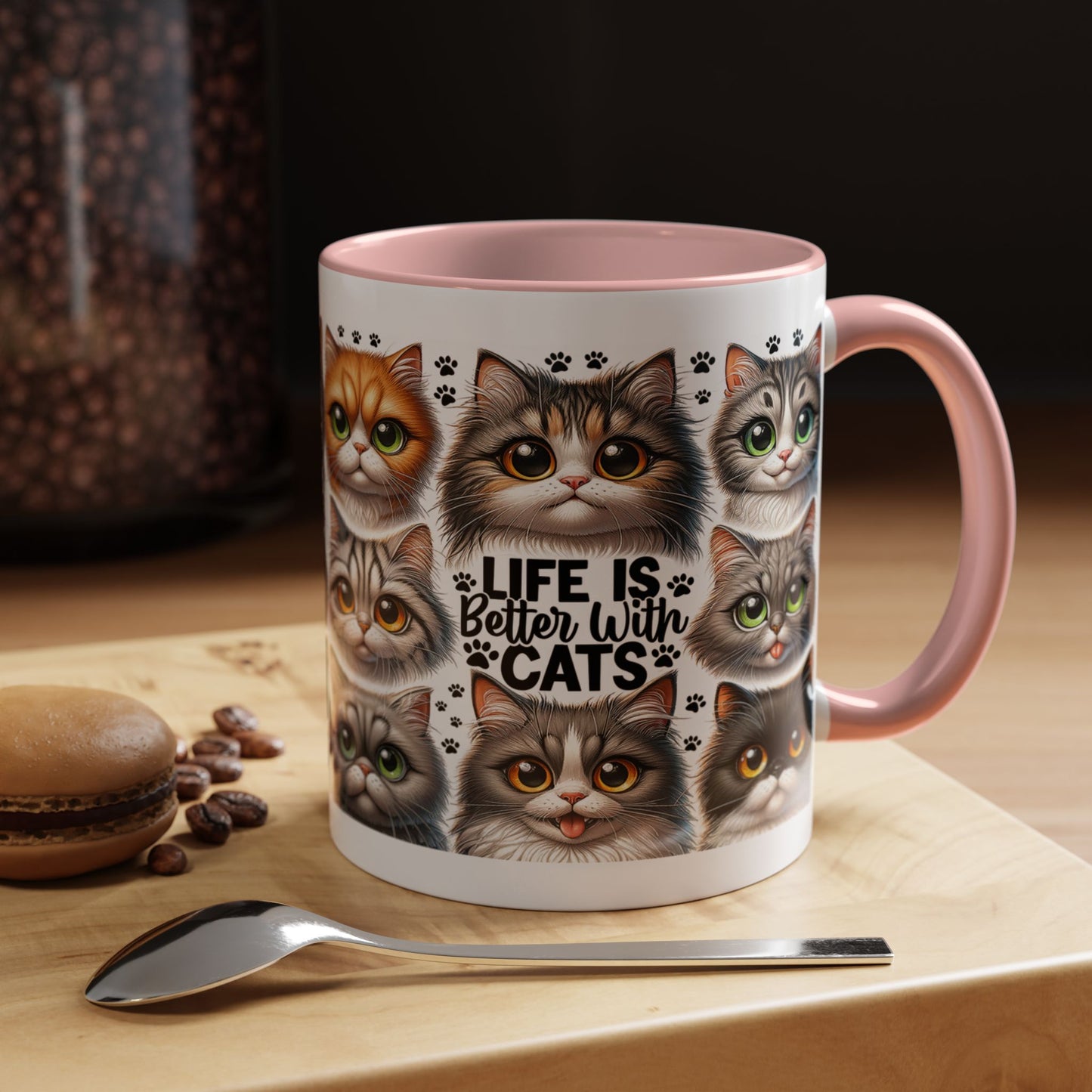 Cat Lover Coffee Mug — “Life Is Better With Cats” Accent 11/15oz