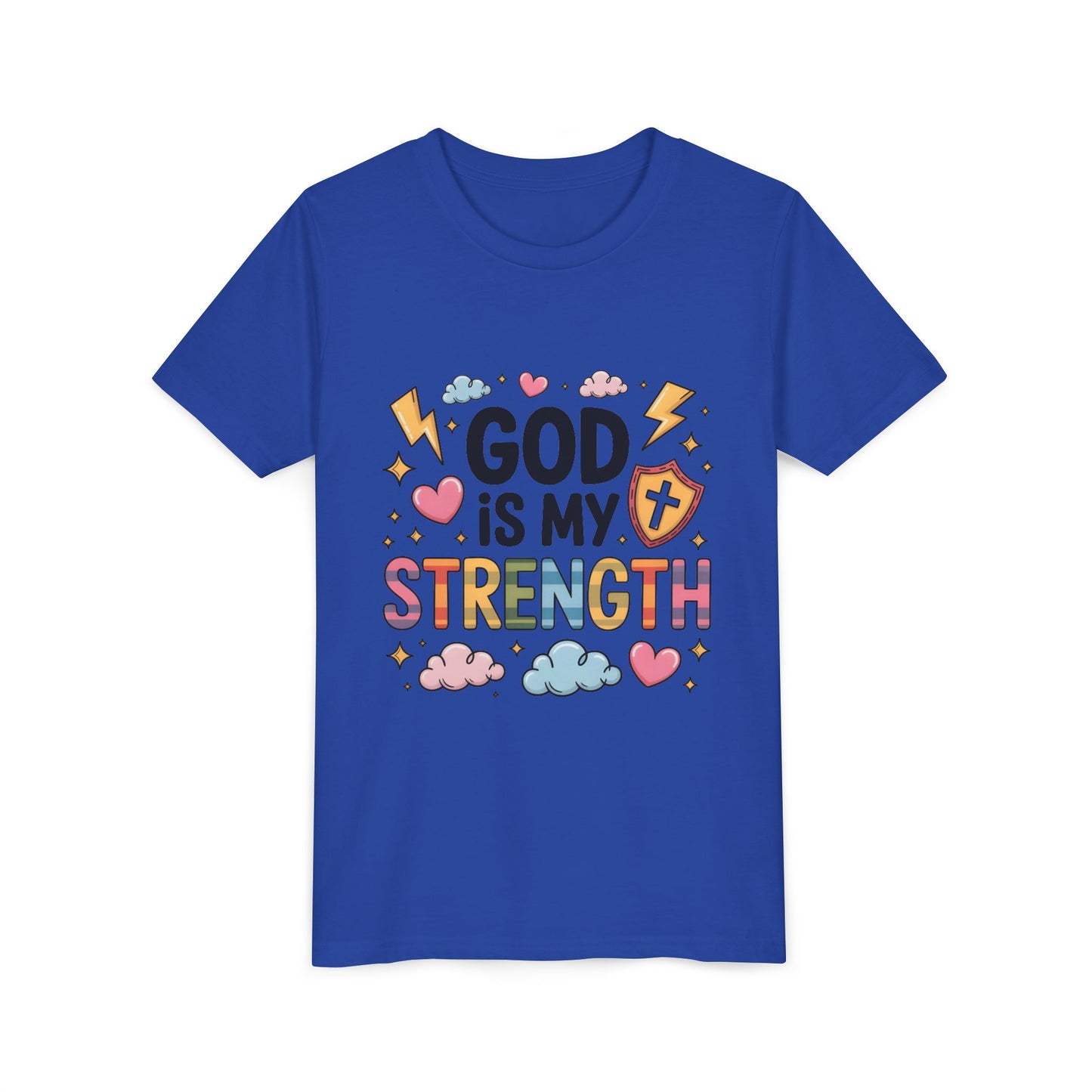 God Is My Strength Youth Tee — Cute Faith-Based Kids T-Shirt