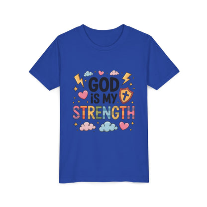 God Is My Strength Youth Tee — Cute Faith-Based Kids T-Shirt