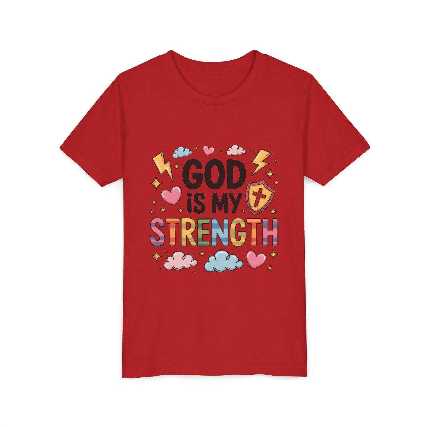 God Is My Strength Youth Tee — Cute Faith-Based Kids T-Shirt