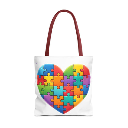 Autism Puzzle Heart Tote Bag - Colorful Awareness Canvas Tote