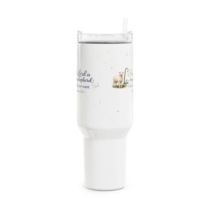 40oz Inspirational Tumbler – “The Lord is my shepherd, I shall not want” Psalm 23:1 Travel Mug with Lamb Design