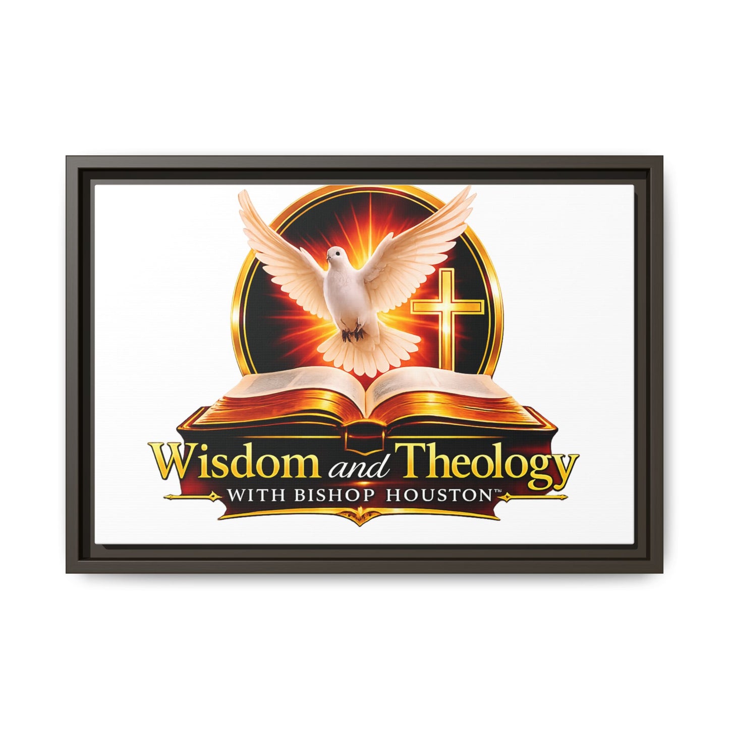 Framed Canvas Print — "Wisdom and Theology" Dove & Bible Wall Art
