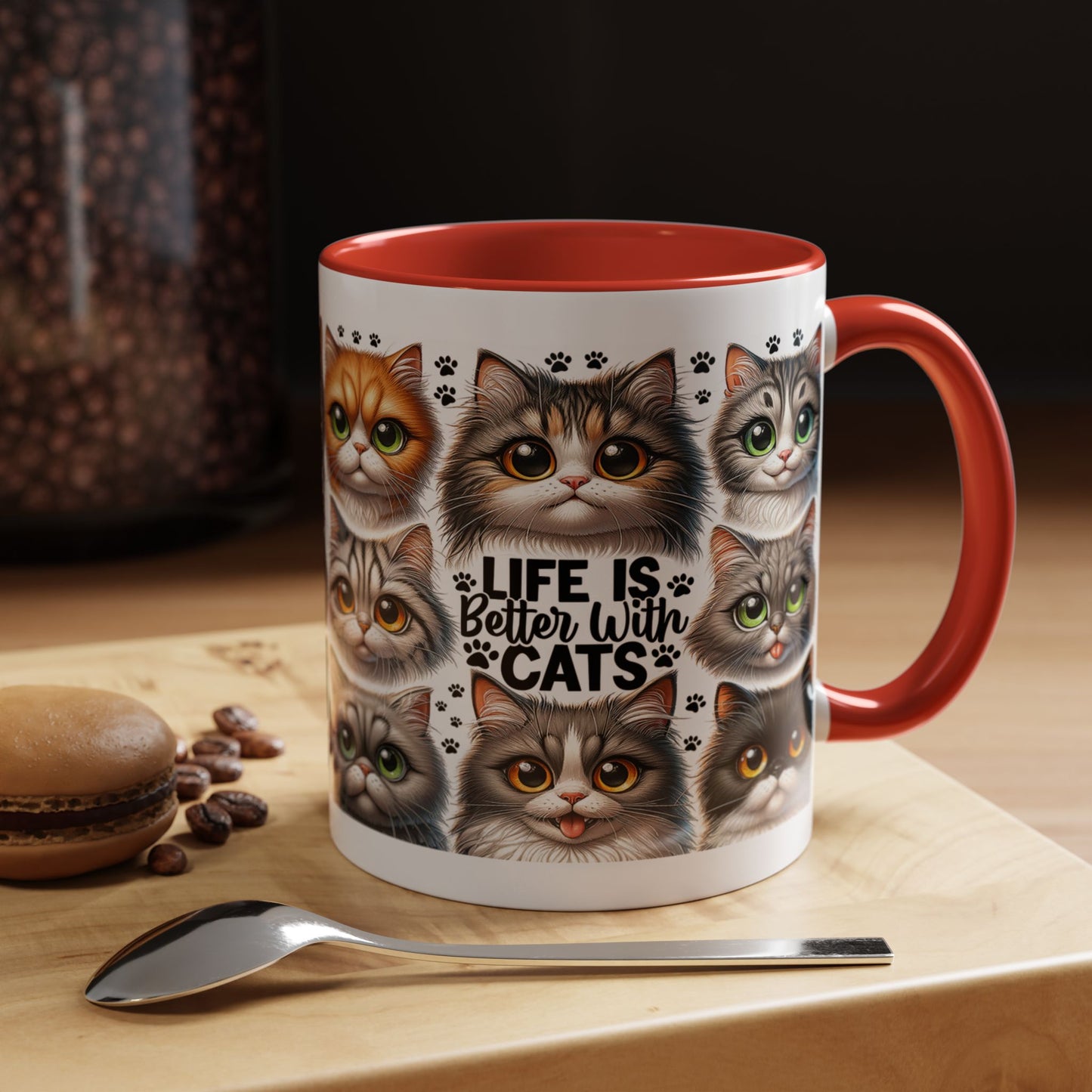 Cat Lover Coffee Mug — “Life Is Better With Cats” Accent 11/15oz