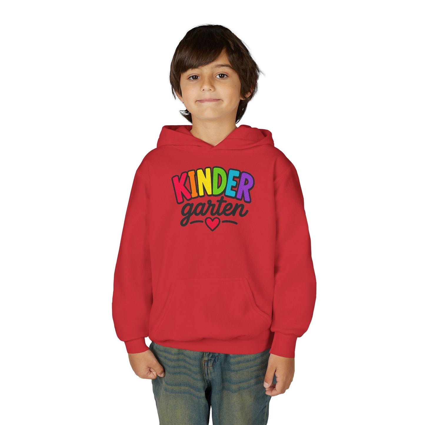 Kindergarten Kids Hoodie — Colorful Heart Graphic Back-to-School Sweatshirt