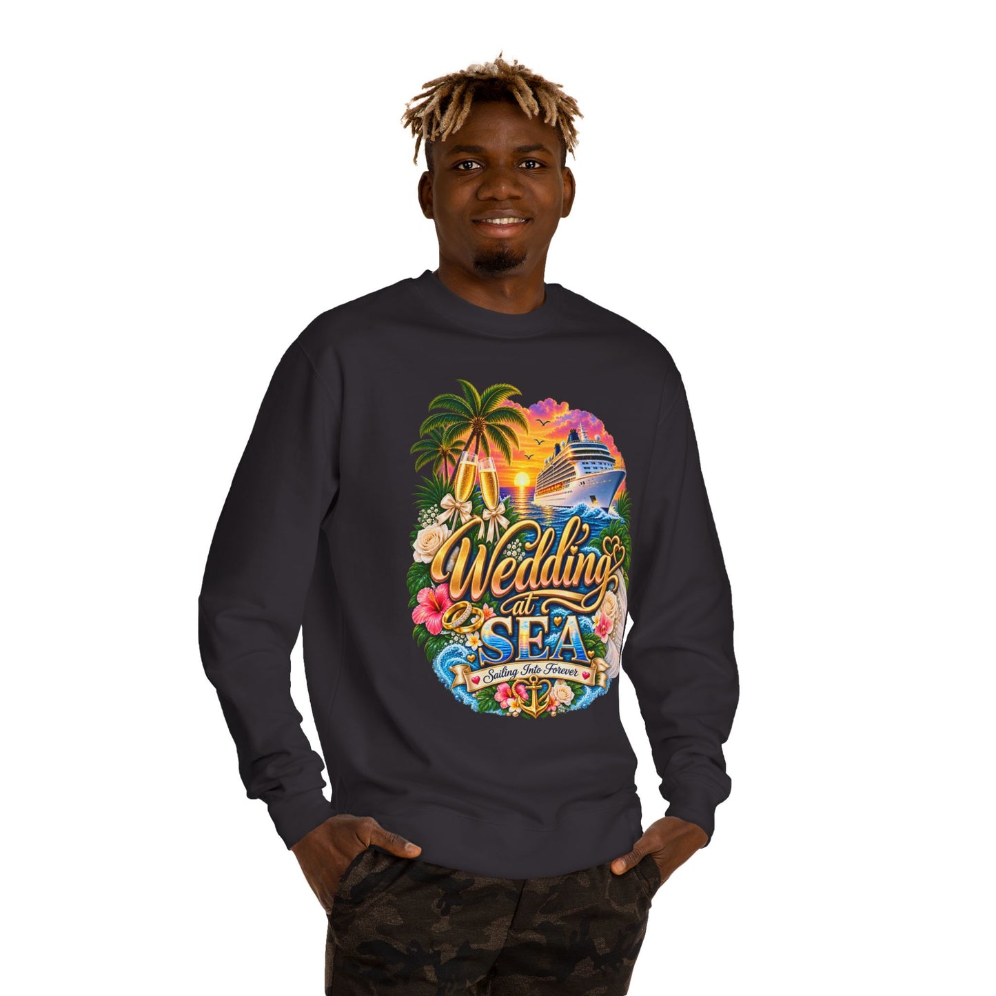 Cruise Wedding Sweatshirt — "Wedding at Sea" Tropical Cruise Crewneck