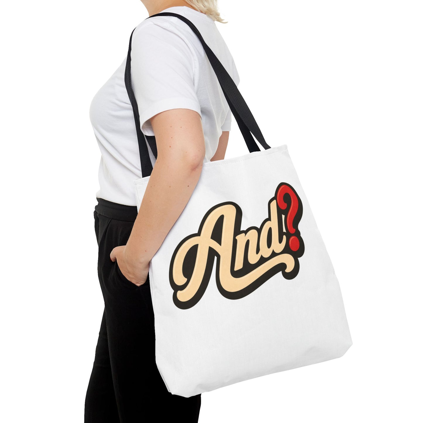 And? Graphic Tote Bag — Retro Script Question Mark Design