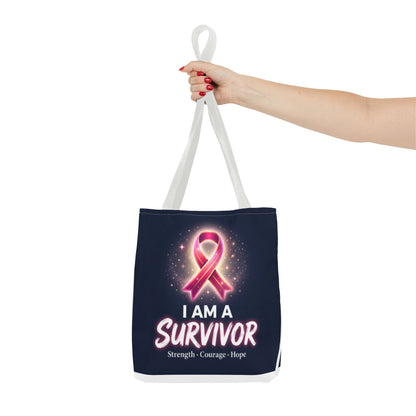 Survivor Ribbon Tote Bag — "I Am A Survivor" Breast Cancer Awareness Tote