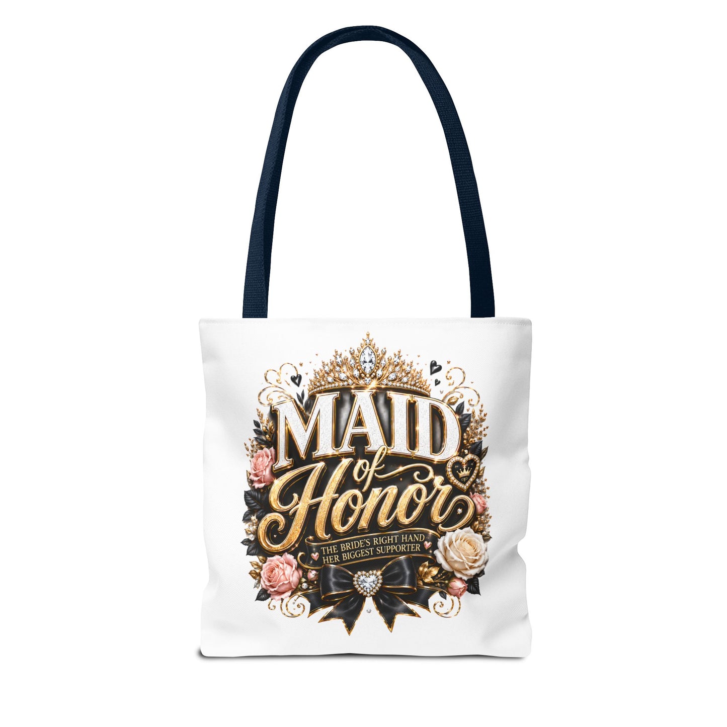 Maid of Honor Tote Bag — Elegant Bridal Party Gift with Gold Crown Floral Design