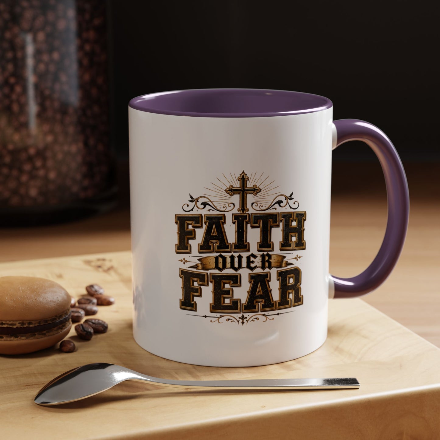 Faith Over Fear Accent Coffee Mug - Inspirational Christian Coffee Cup (11/15oz)