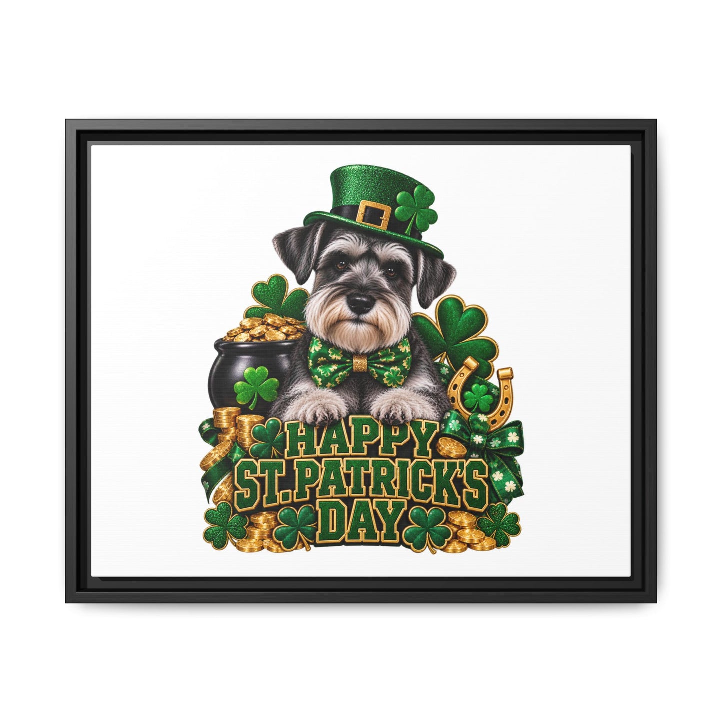 Happy St. Patrick’s Day Schnauzer Framed Canvas