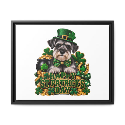 Happy St. Patrick’s Day Schnauzer Framed Canvas