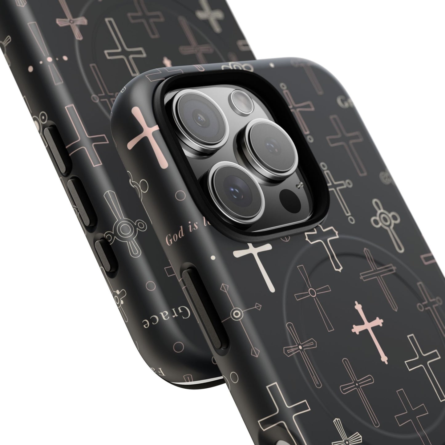 Magnetic Phone Case — Black Crosses "Grace" Protective Cover