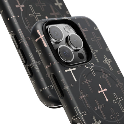 Magnetic Phone Case — Black Crosses "Grace" Protective Cover