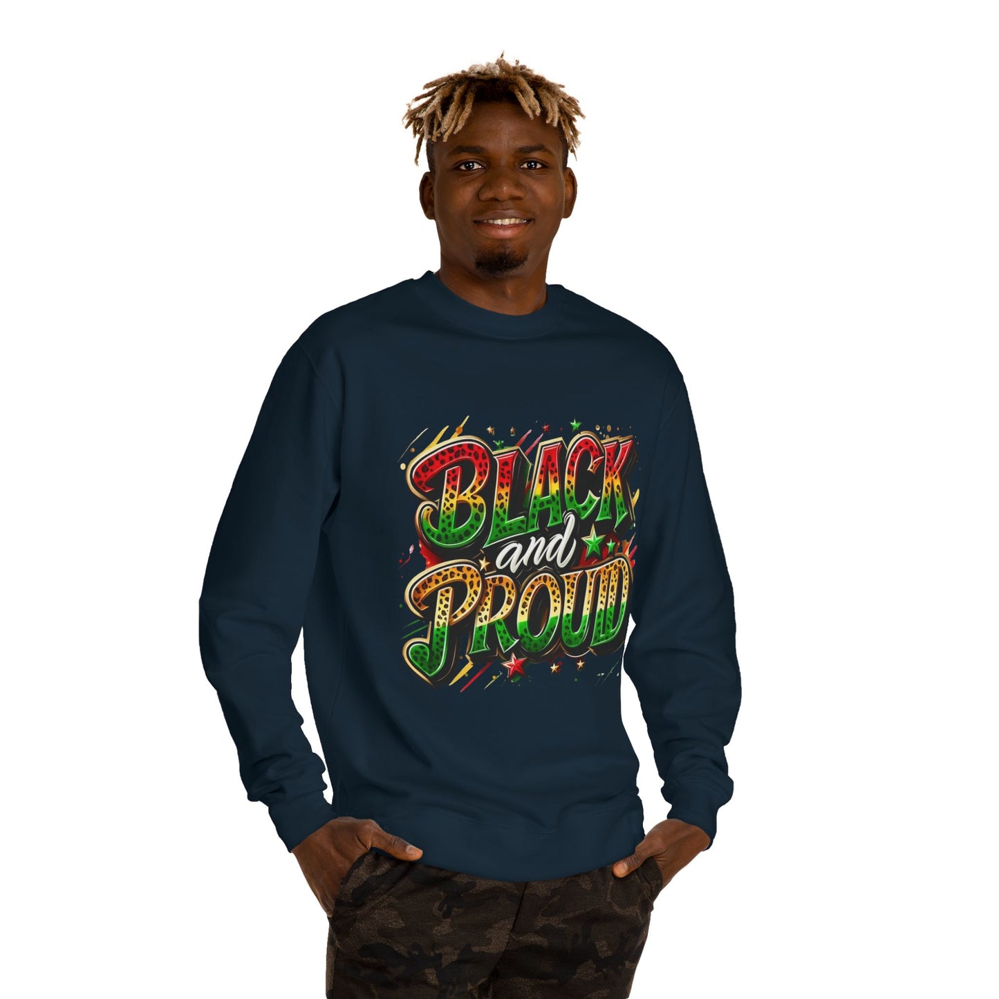 Black and Proud Crewneck Sweatshirt — Afrocentric Pride Graphic