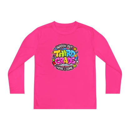 Youth Long Sleeve Tee — "Watch Out Third Grade Here I Come" Back-to-School Shirt