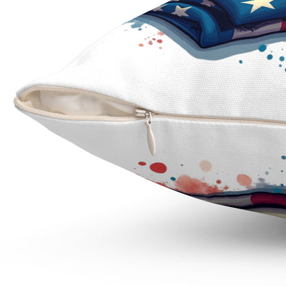 Never Forget 9/11 Memorial Throw Pillow — Firefighter Helmet & American Flag