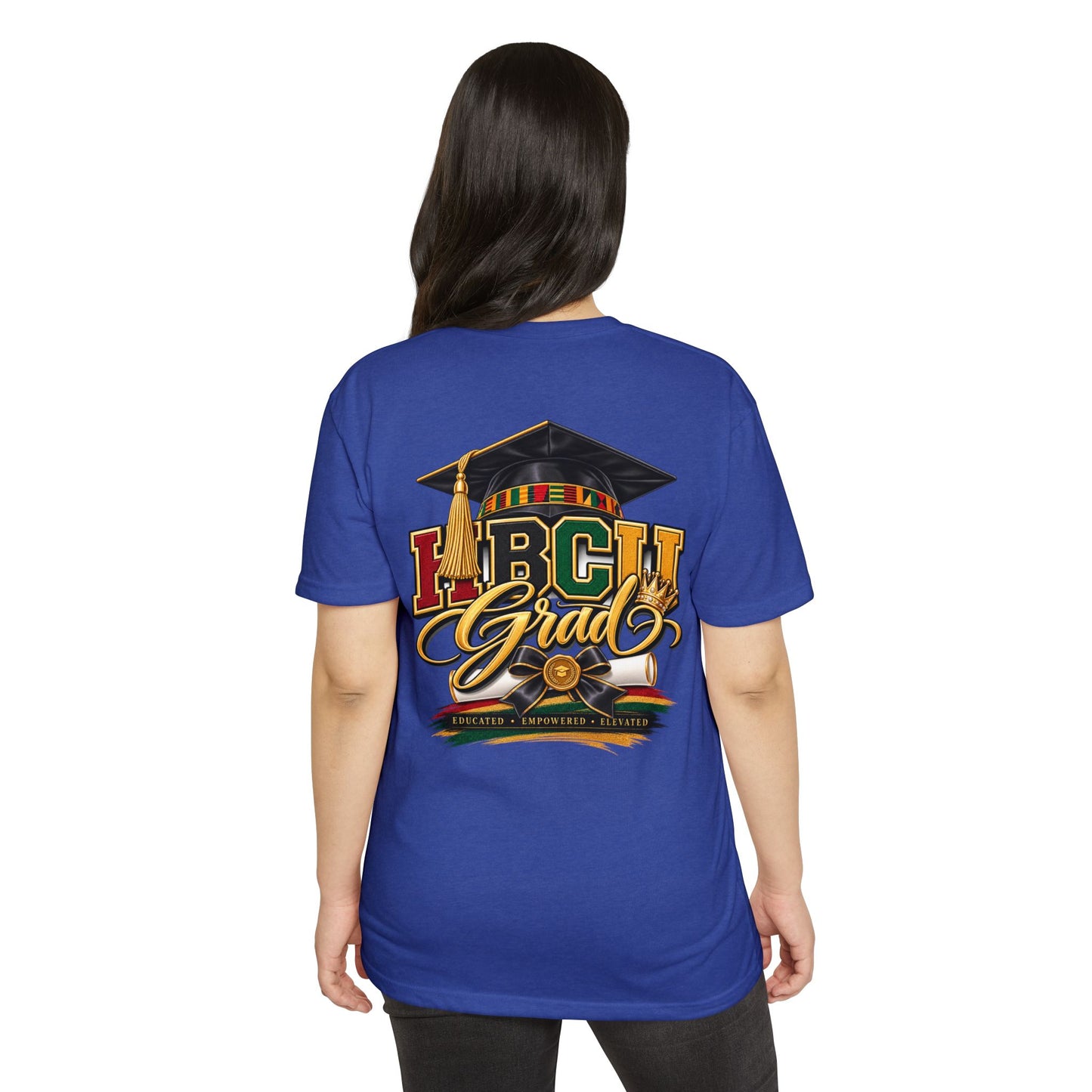 HBCU Grad T-Shirt — Black Graduation Cap & Kente Design