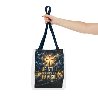 Christian Tote Bag – “Be Still and Know That I Am God” Inspirational Cross Tote