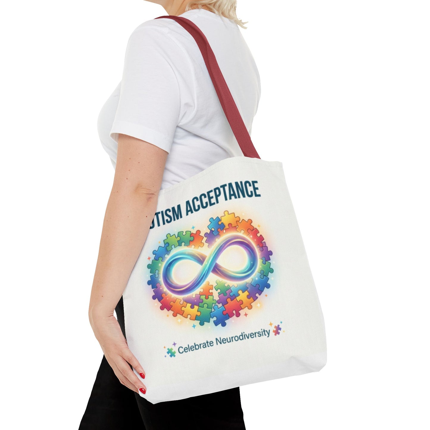 Autism Acceptance Tote Bag — Rainbow Neurodiversity Infinity Puzzle Design