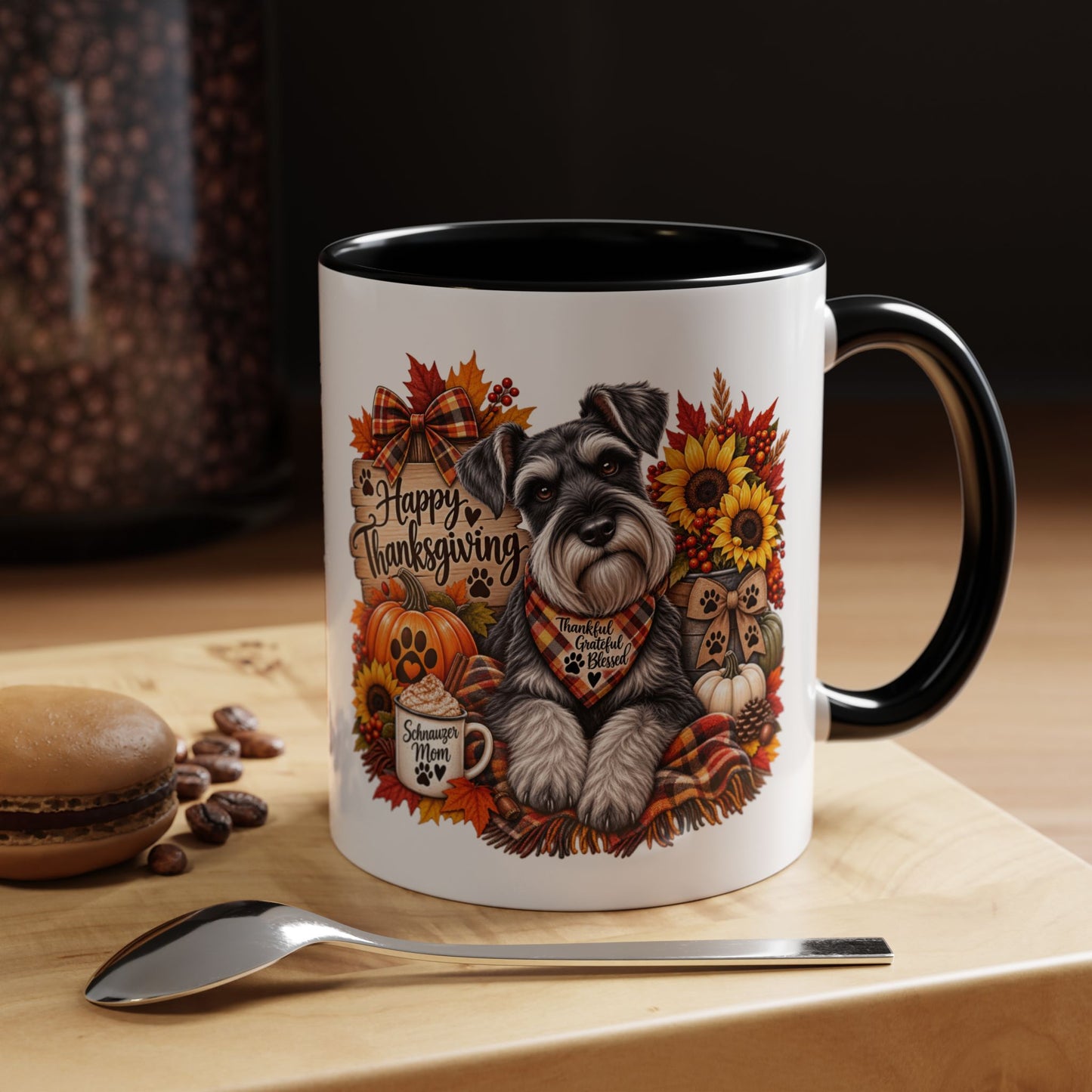 Thanksgiving Schnauzer Coffee Mug — 'Happy Thanksgiving' Autumn Dog Mug (11/15oz)