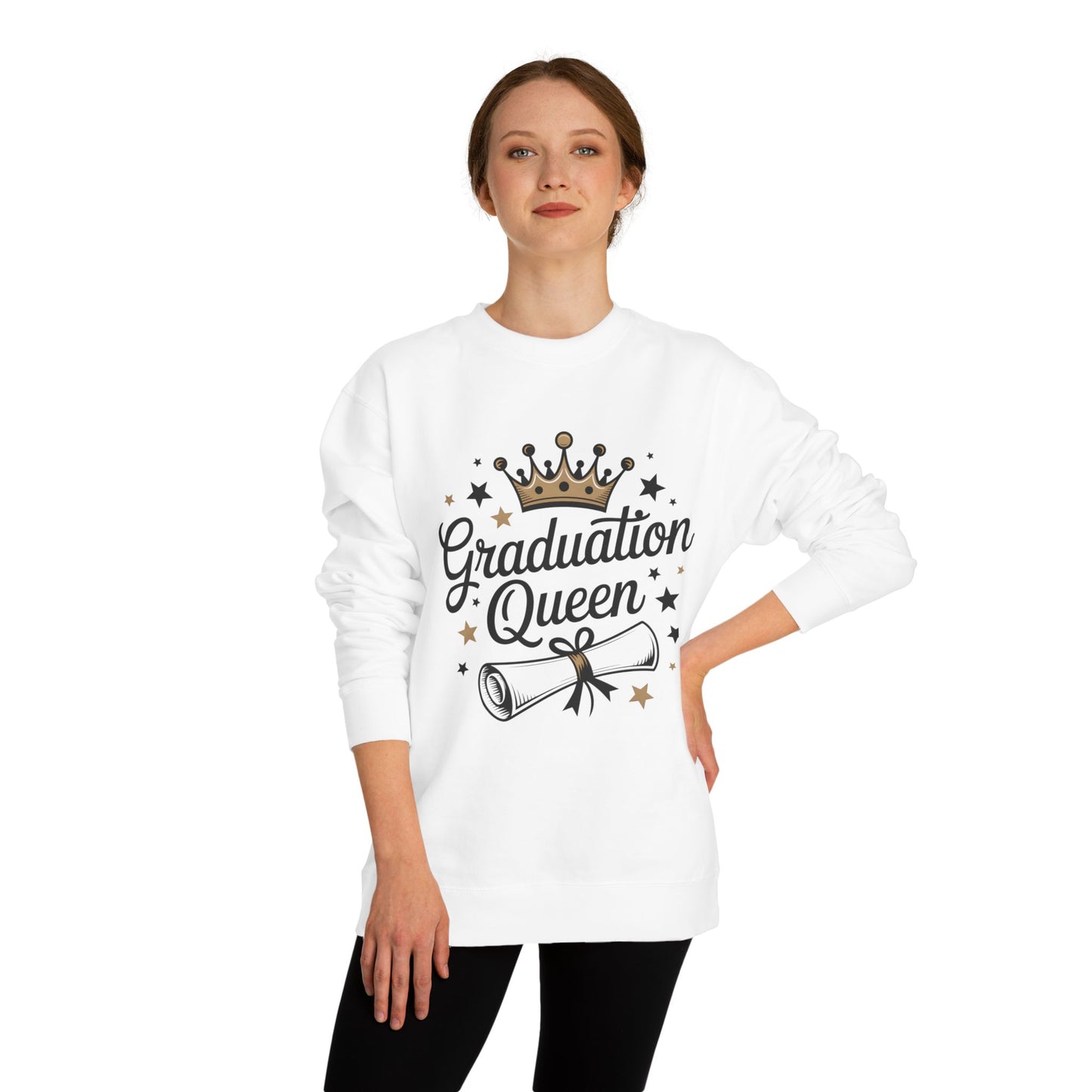 Graduation Queen Crewneck Sweatshirt — Crown & Diploma Celebration Pullover