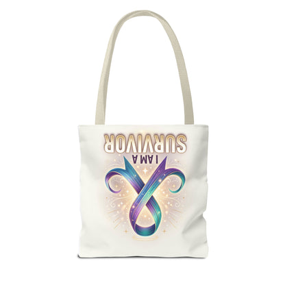 Survivor Ribbon Tote Bag - "I Am a Survivor" Awareness Reusable Shopper