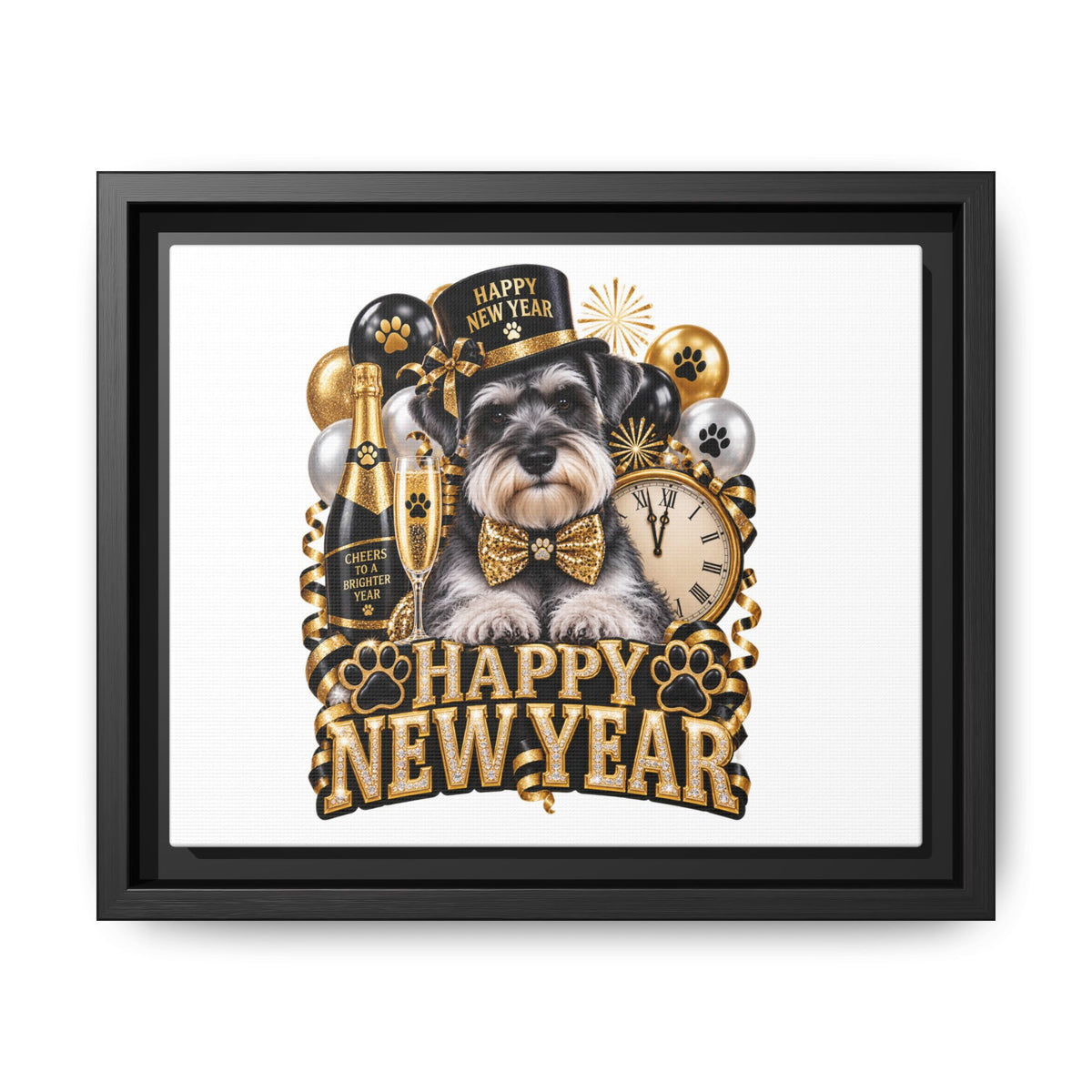 Happy New Year Schnauzer Matte Canvas Framed Art