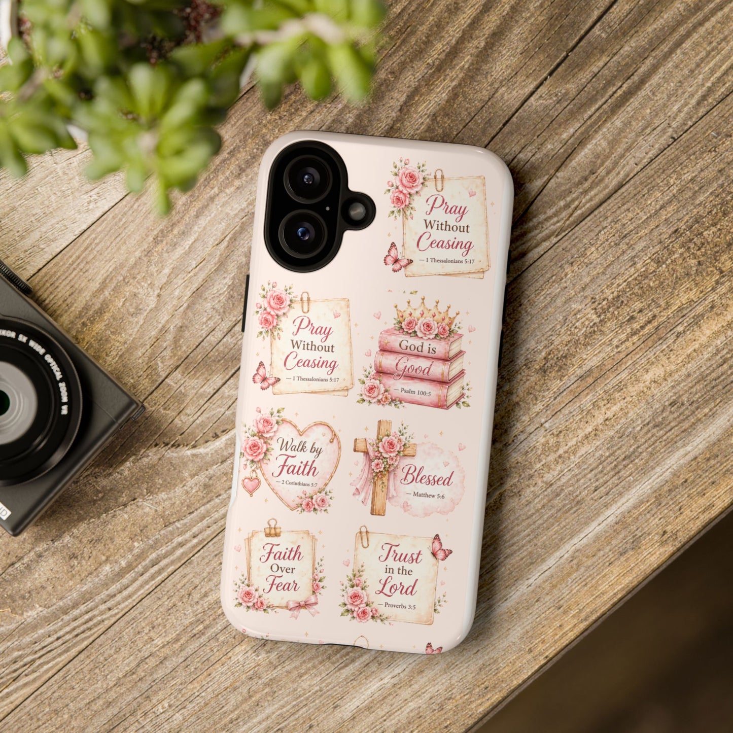 Christian Floral Phone Case — "Pray Without Ceasing" Faith Cross Design