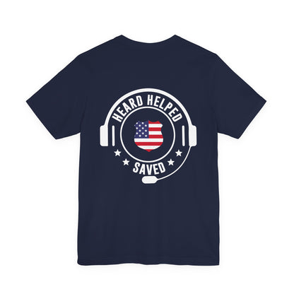 Headset Logo T-Shirt — "Heard Helped Saved" American Flag Design