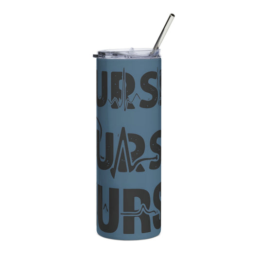 Nurse Stainless Steel Tumbler 20oz – Blue Medical Scrubs Drink Cup with Heartbeat Design