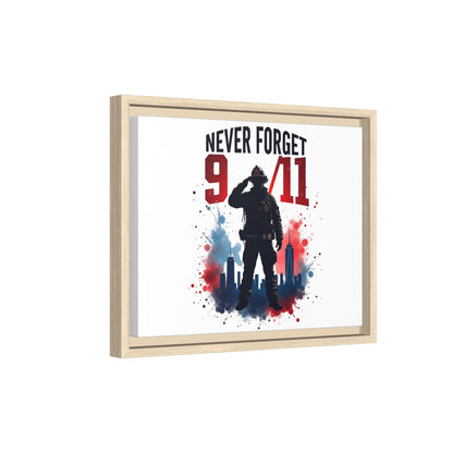 Never Forget 9/11 Framed Canvas Print — Patriotic Firefighter Memorial Art