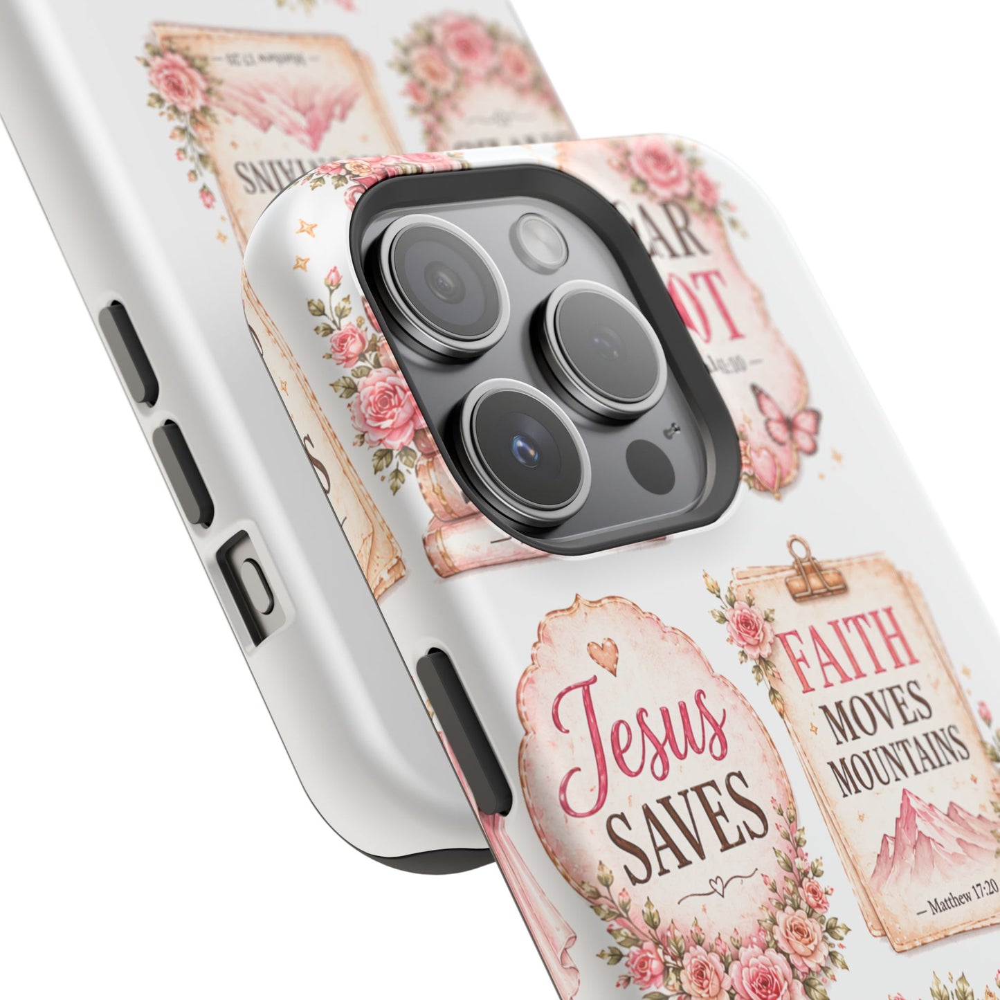 Christian Phone Case - "Fear Not, Faith Moves Mountains, Jesus Saves" Floral Magnetic Impact-Resistant Case