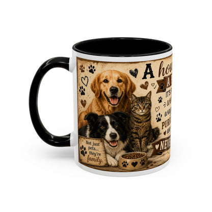 Pet Lover Coffee Mug – "A House Isn't Just a Place" Accent Mug with Cats & Dogs (11/15oz)