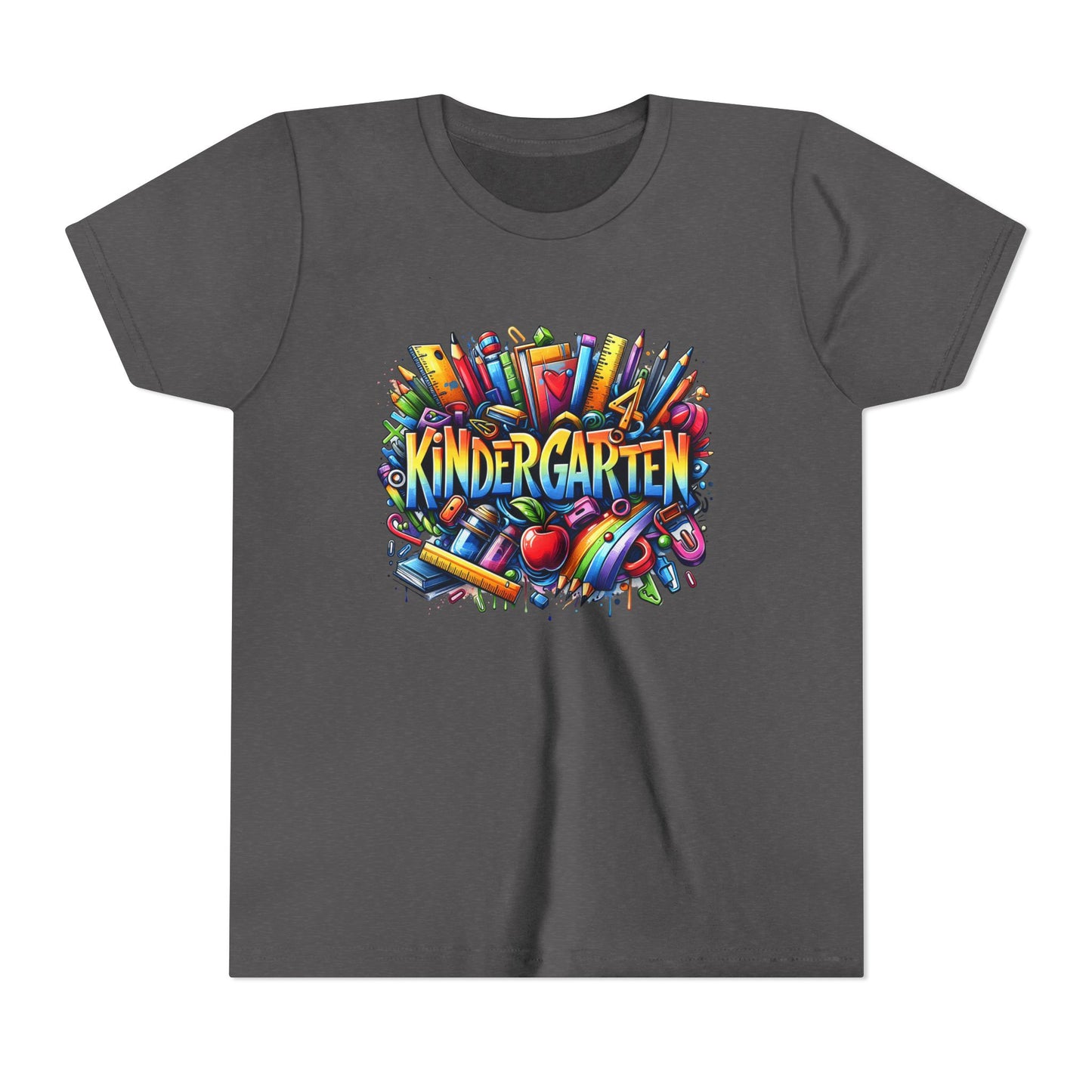 Kindergarten Colorful School Supplies Youth Tee — Back-to-School Kids T-Shirt
