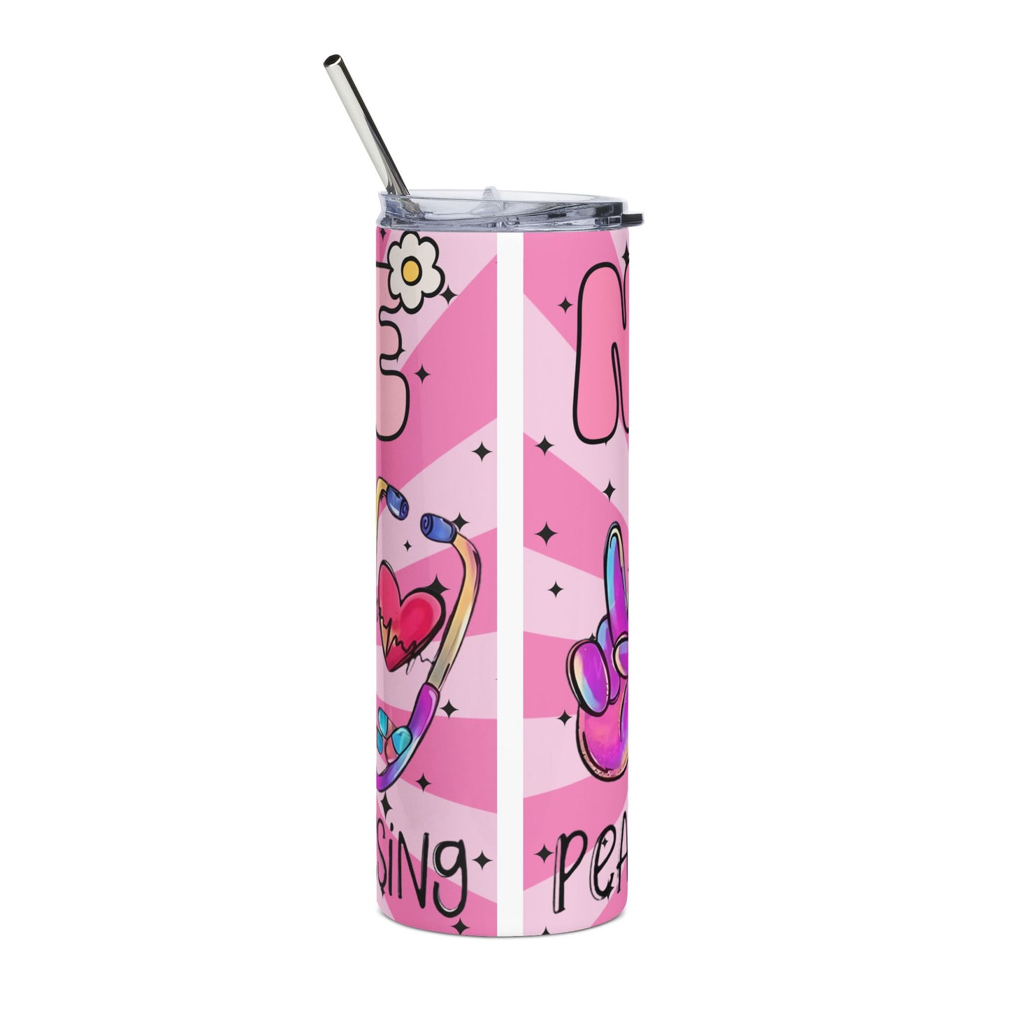 Nurse Love 20oz Stainless Tumbler — Pink Peace, Love & Healing Travel Cup