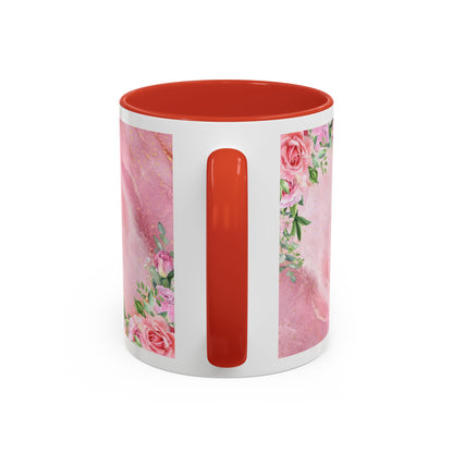 Mother’s Love Accent Coffee Mug — “A Mother's Love is the Heart of the Family” (Pink Floral, 11/15oz)