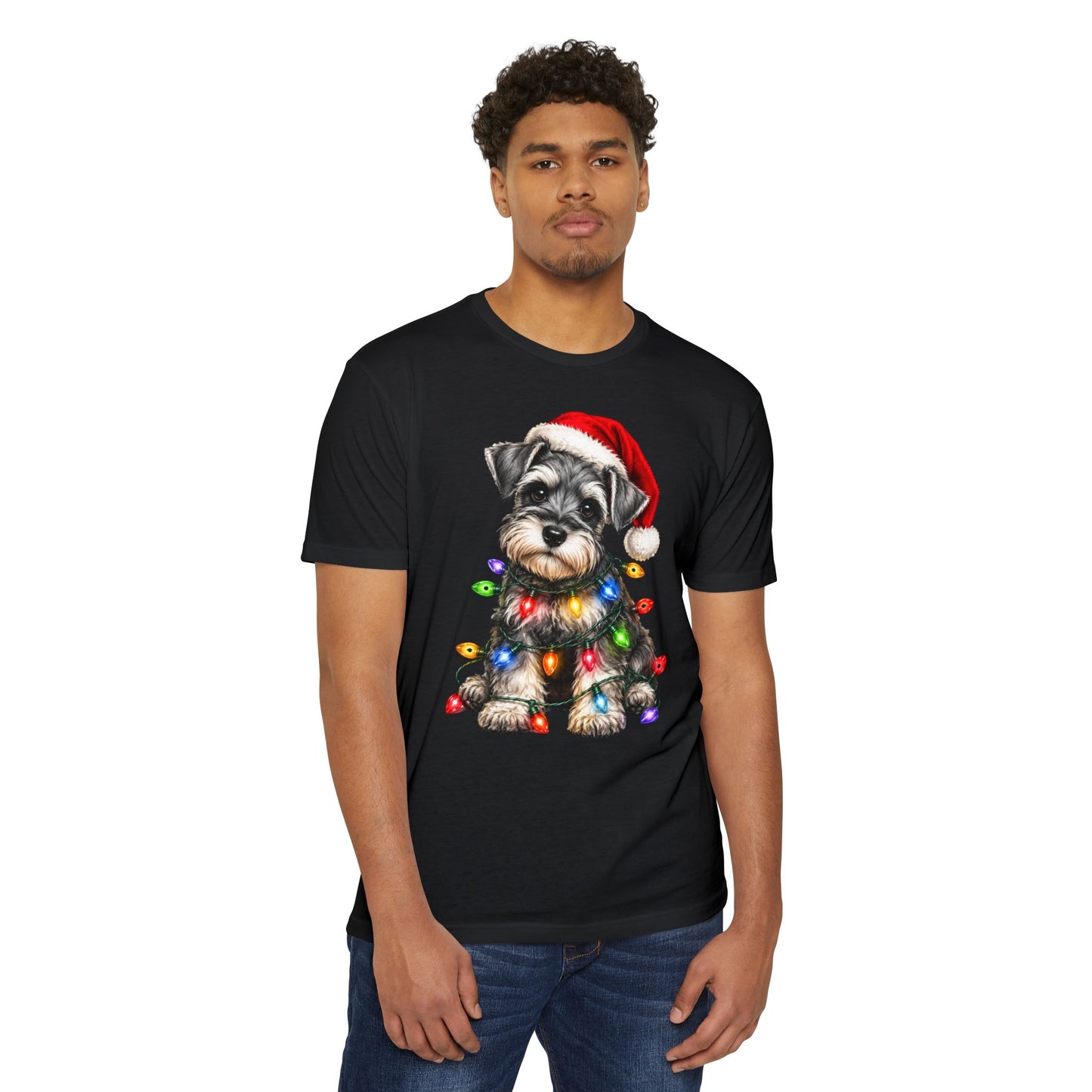 Schnauzer Puppy in Christmas Lights Tee
