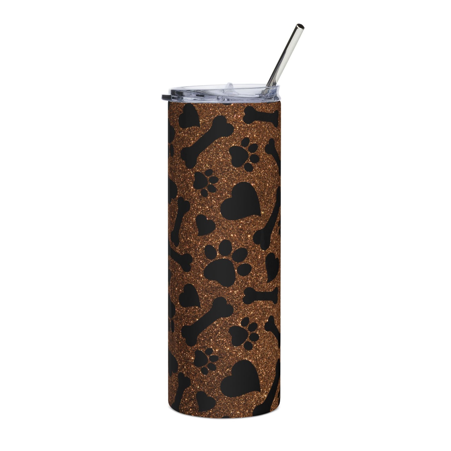 20oz Stainless Tumbler – Brown Leopard Paw & Bone Print