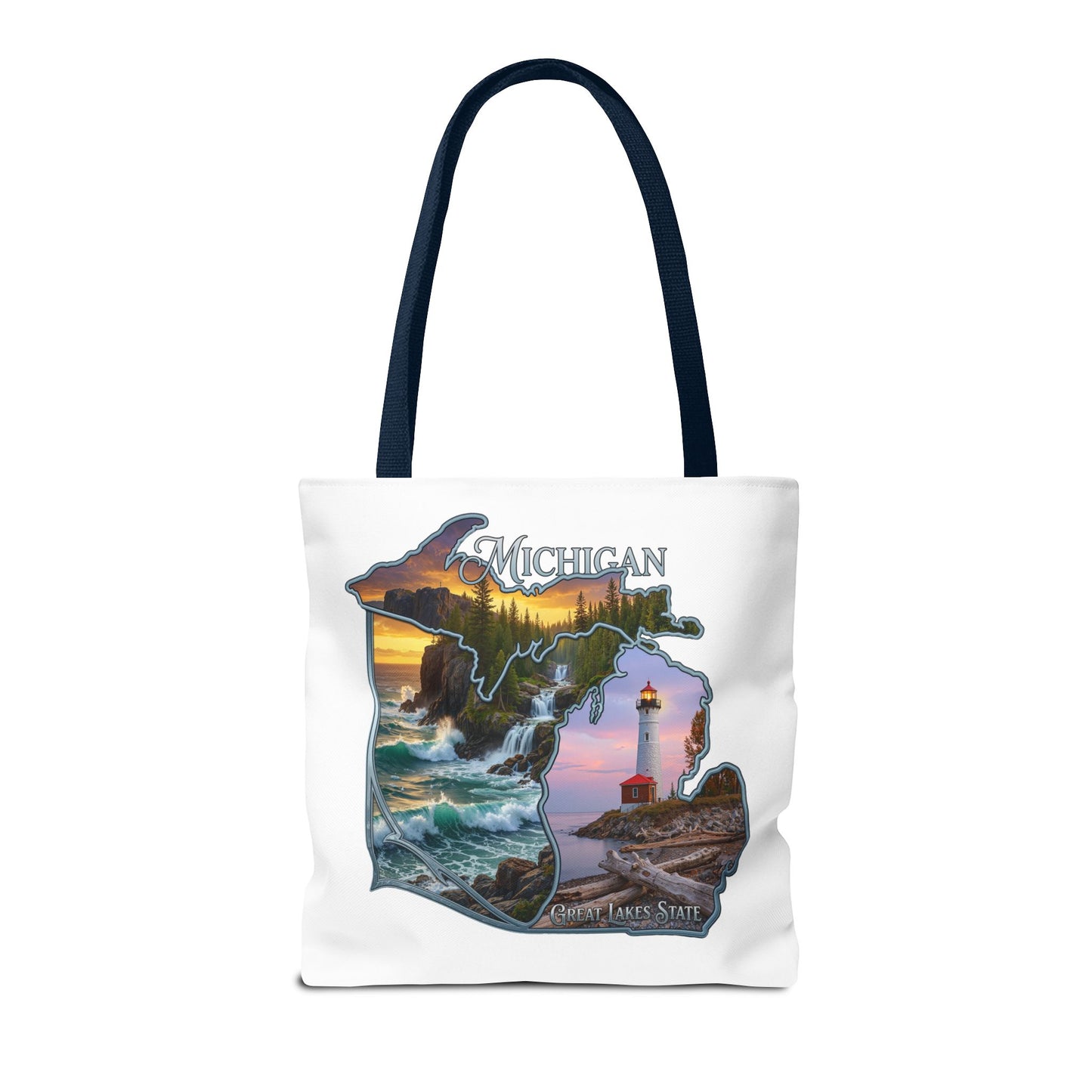 Michigan Lighthouse Tote Bag — Great Lakes Scenic State Travel Tote